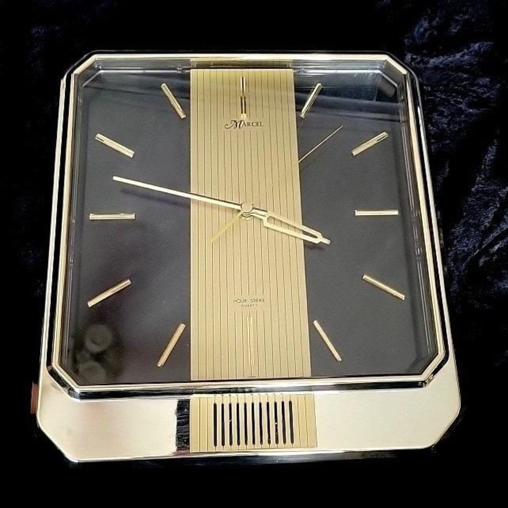 Vth 80s Gold Marcel Hour Strike Quartz Wall Clock Gold  brass 4MS603 MCM TESTED - Picture 2 of 15